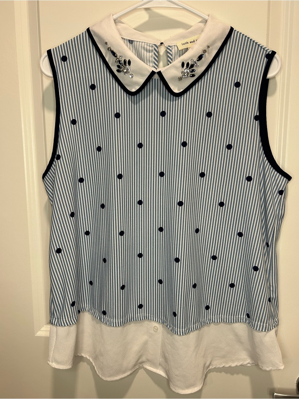 FAITH AND JOY | Tops | Blue and White Striped with Rhinestone details